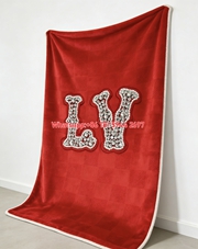 Red Rhinestone LV Flannel Throw Blanket 282